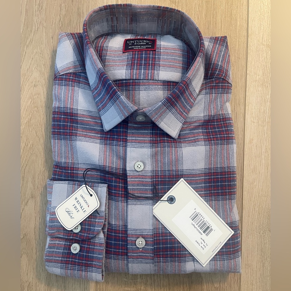 UNTUCKit Men's Casual Red and Blue Plaid Shirt